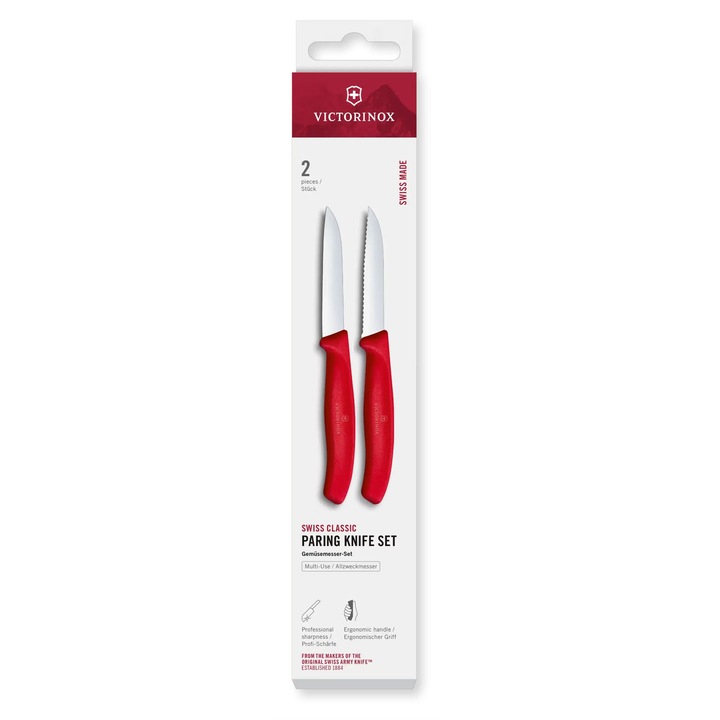 Set 2 Cutite Bucatarie Lama 8cm Zimzata si dreapta Victorinox Rosu