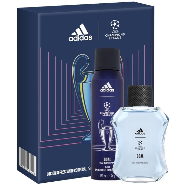 Caseta Cadou Barbati Adidas Uefa Goal, After Shave Lotiune 100 ml, Deodorant 150 ml