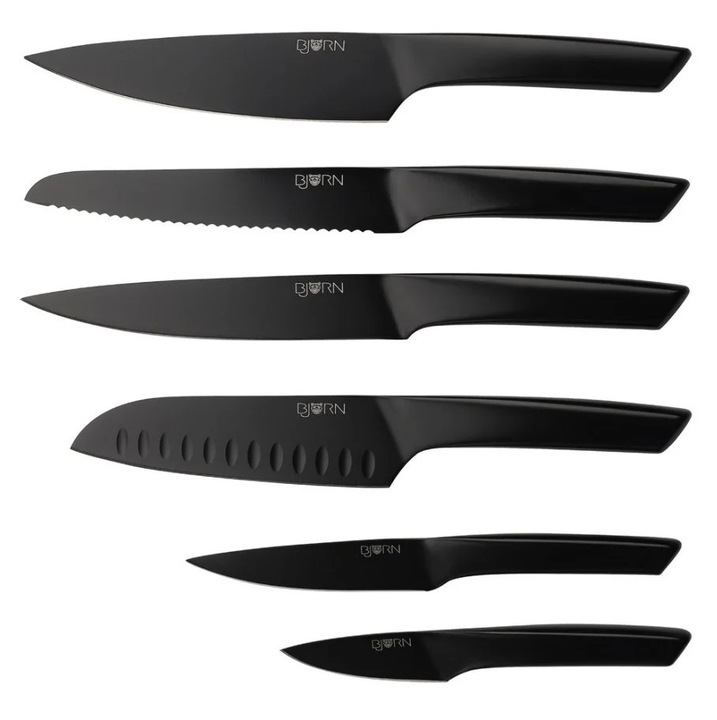 Set 6 Cutite de bucatarie JENSEN, lama inox satinat cu maner negru mat