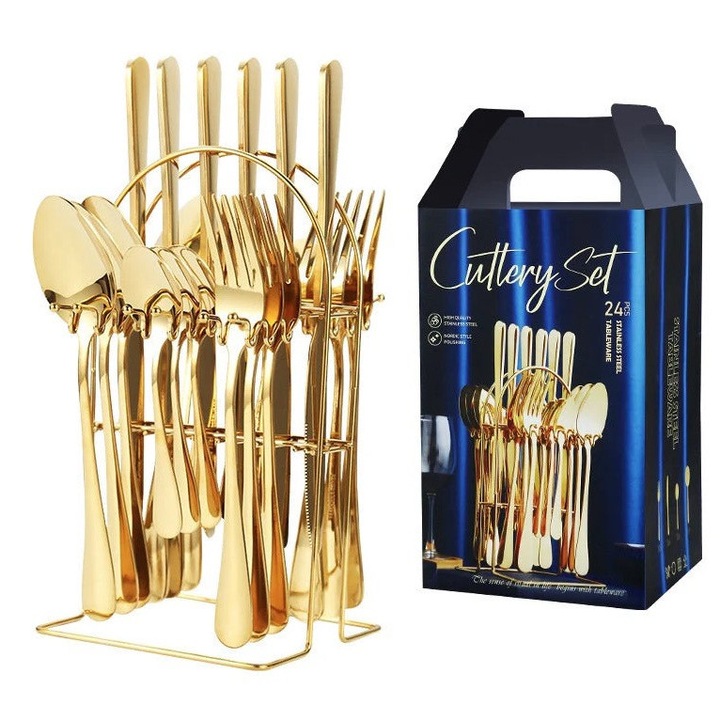 Set 24 piese tacamuri AURII cu suport otel inoxidabil