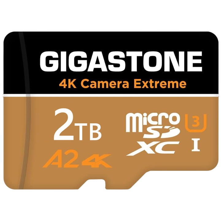 Card de memorie MicroSDXC Gigastone, 2TB, UHS-I U3, 160MB/s, rezistent la apa si socuri, cu adaptor