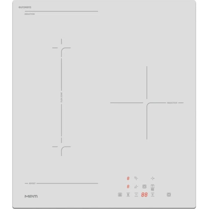 Indukciós Főzőlap, MPM MPM-45-IM-16-W, 6100 W, 3 zóna, 9 fokozat, Fehér