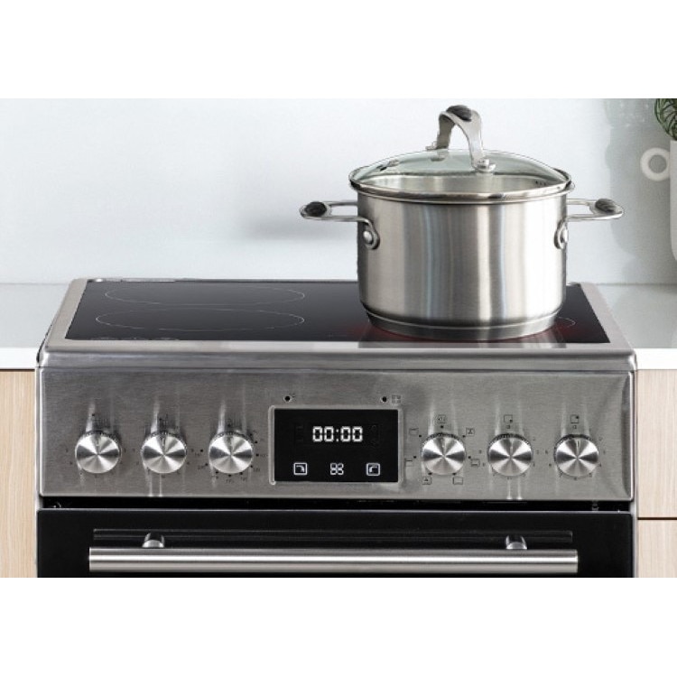 Aragaz electric cu plita ceramica, MPM MPM-55-KEC-40, 8900 W, 4 zone, 55 l, Inox-Negru