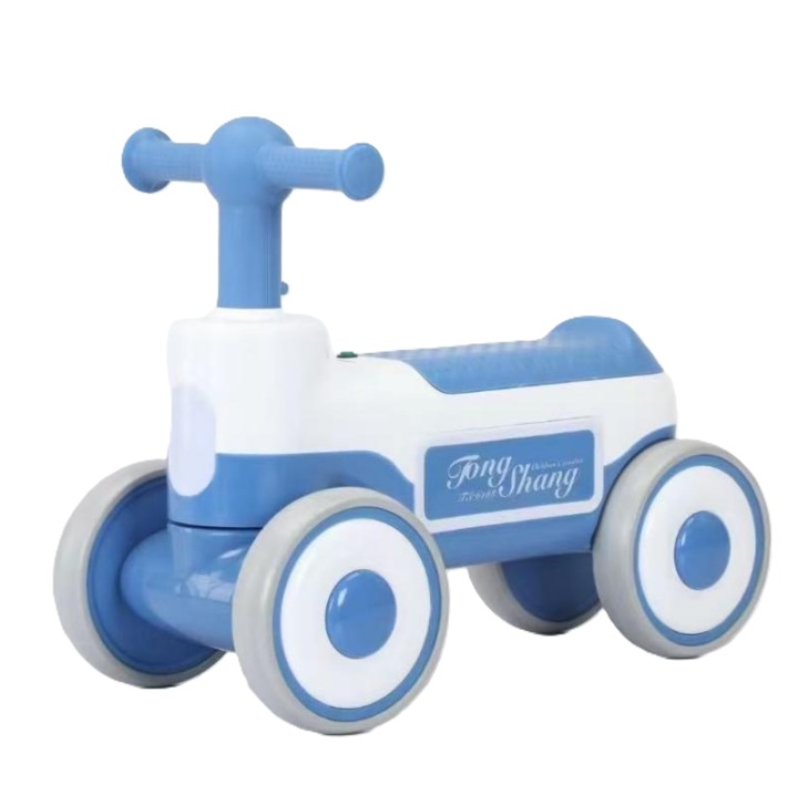 Bicicleta de echilibru, GHEMOTOC®, fara pedale, cu 4 roti EVA, cadru plastic, cu muzica si lumini, cu spatiu depozitare, albastru