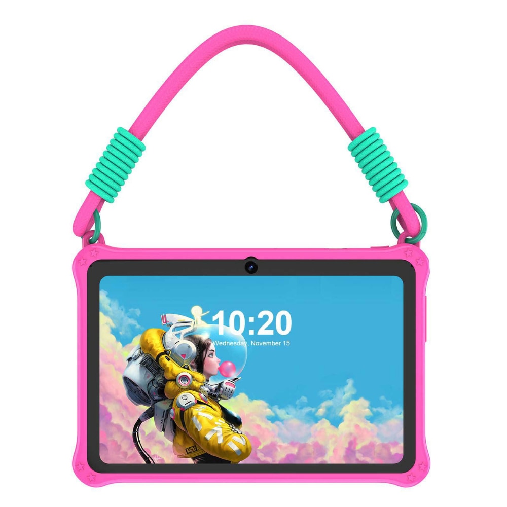 Tableta copii 7” cu husa rezistenta la socuri, Control Parental, camera fata/spate, Android, snur transport – Roz