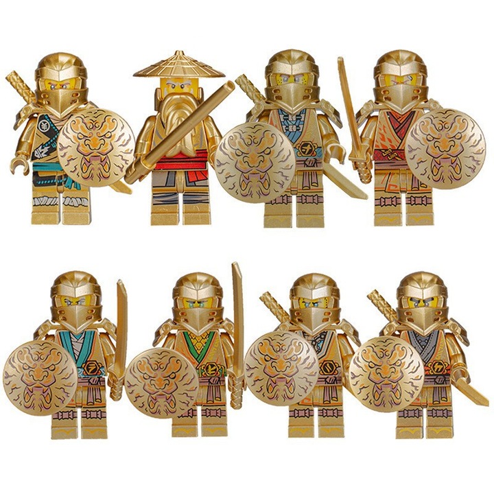 Set 8 figurine ninja aurii metalice, 6+ ani