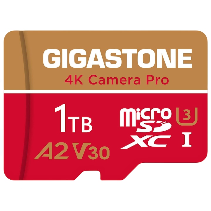 Card de memorie MicroSDXC Gigastone, 1TB, UHS-I U3, V30, A2, viteza de citire 160MB/s, cu adaptor