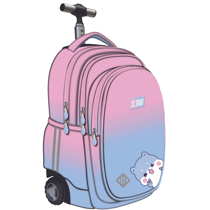 Ghiozdan tip Troler St.Right TB01, Blue Hamster, Roti Silicon, Impermeabil, 44x32x25 cm