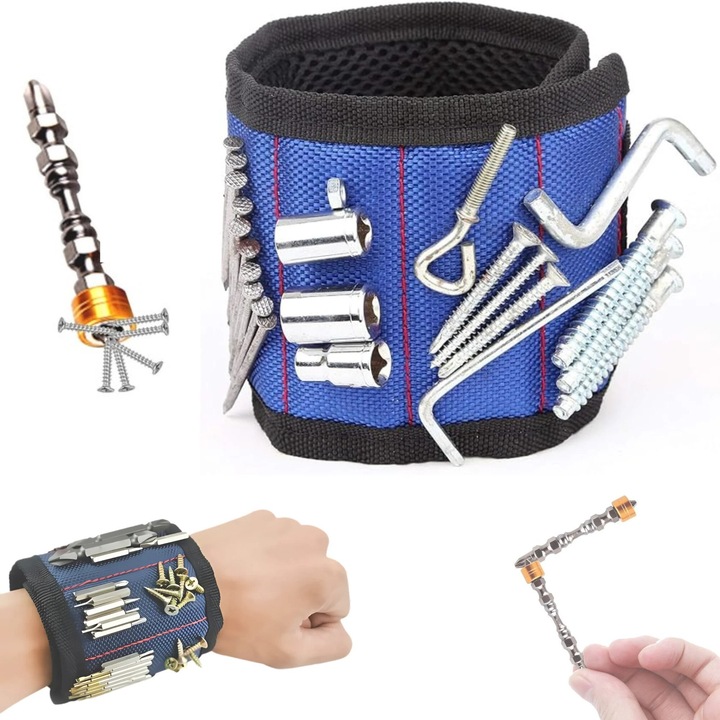 Bratara Magnetica Pentru Sustinere Unelte, Suruburi, Cuie, 20 Magneti, Reglabila