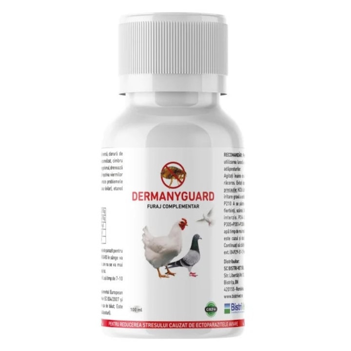 Dermanyguard 100 ml, produs din extracte de plante, combatere paduchi gaini si porumbei, adaugare in apa de baut