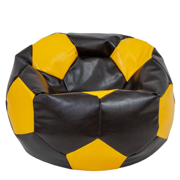 Fotoliu puf Extra Ball - imitatie piele - wenge/galben