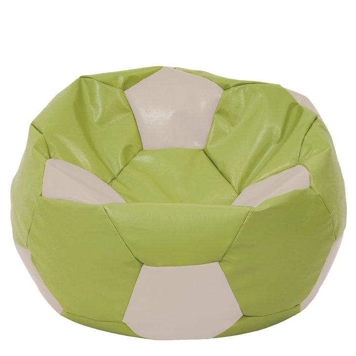 Fotoliu puf Mega Ball - imitatie piele - verde/crem, 115 cm