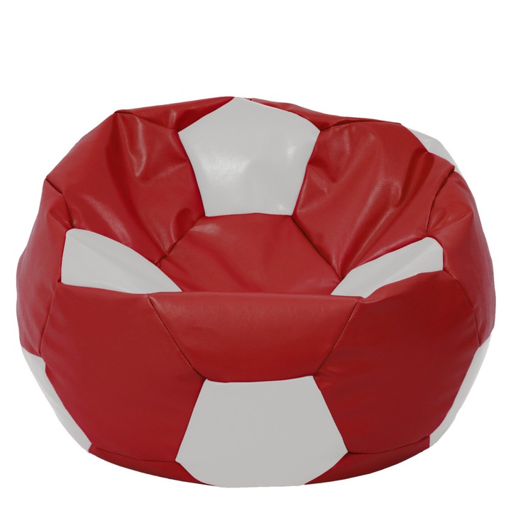 Fotoliu puf Mega Ball - imitatie piele - rosu/alb, 115 cm