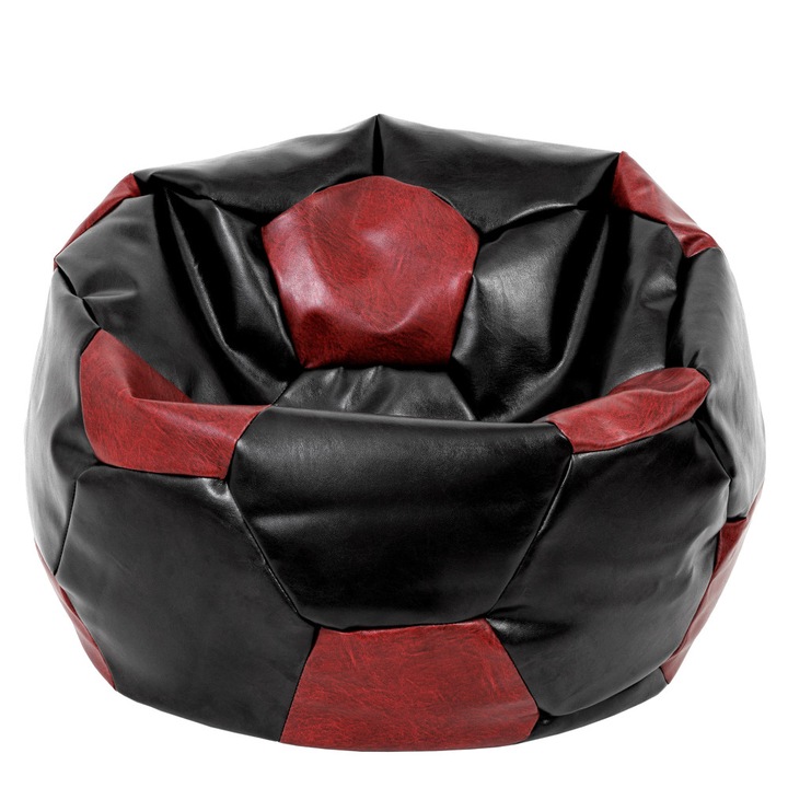 Fotoliu puf Mega Ball - imitatie piele - negru/bordo, 115 cm