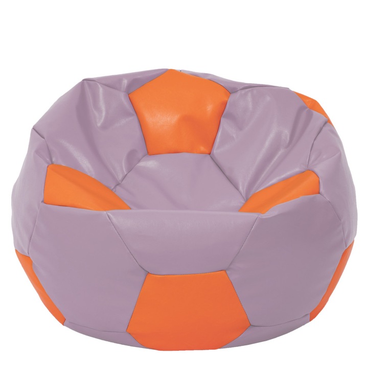 Fotoliu puf Mega Ball - imitatie piele - mov/portocaliu, 115 cm