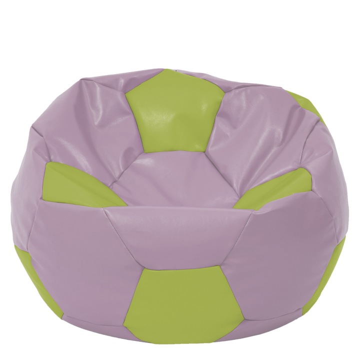 Fotoliu puf Mega Ball - imitatie piele - mov/verde, 115 cm
