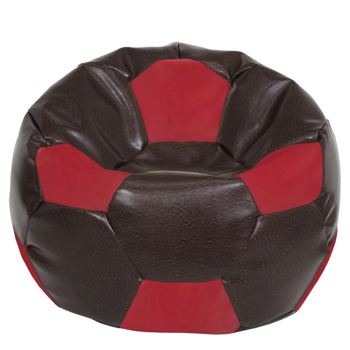 Fotoliu puf Mega Ball - imitatie piele - maro/rosu, 115 cm