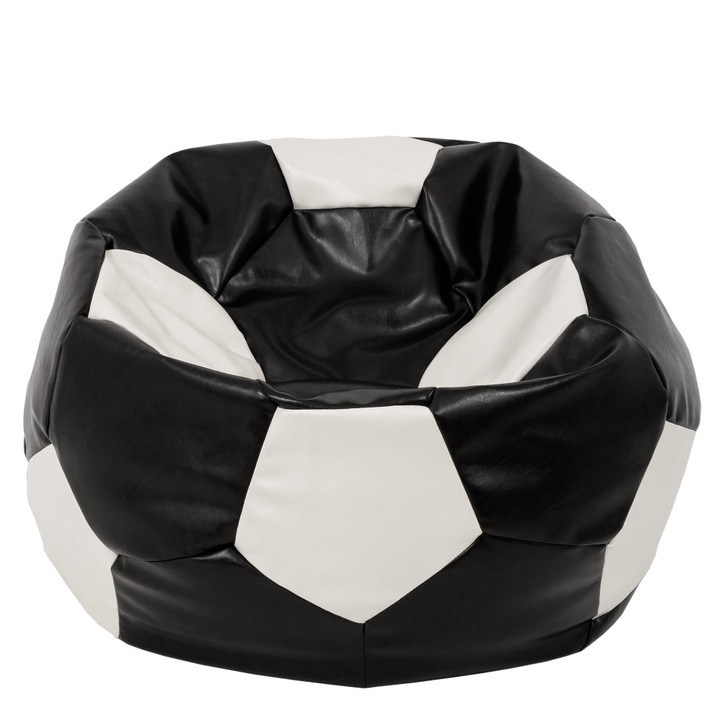 Fotoliu puf Mega Ball - imitatie piele - negru/alb, 115 cm