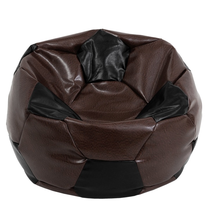 Fotoliu puf Mega Ball - imitatie piele - maro/negru, 115 cm