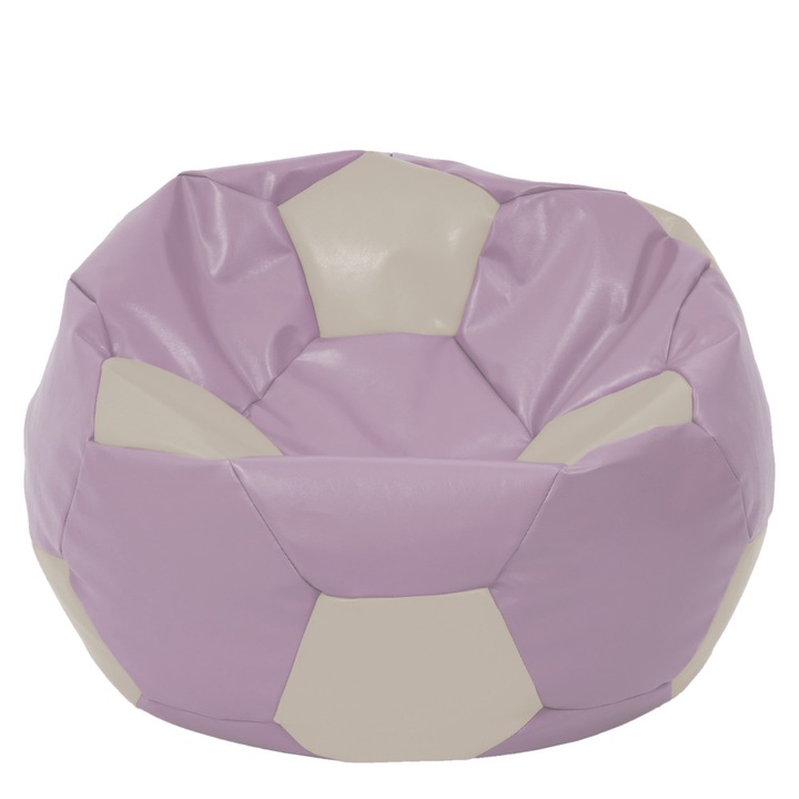 Fotoliu puf Mega Ball - imitatie piele - mov/crem, 115 cm