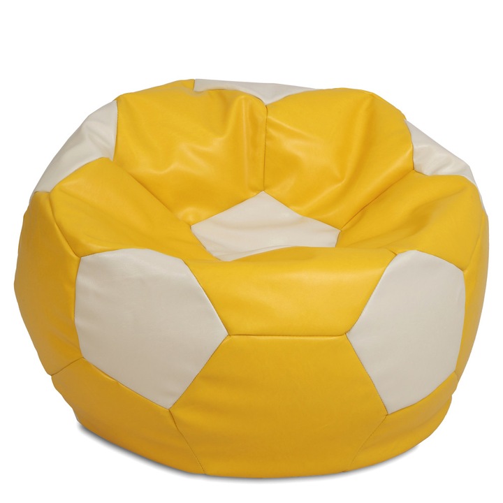 Fotoliu puf Mega Ball - imitatie piele - galben/crem, 115 cm