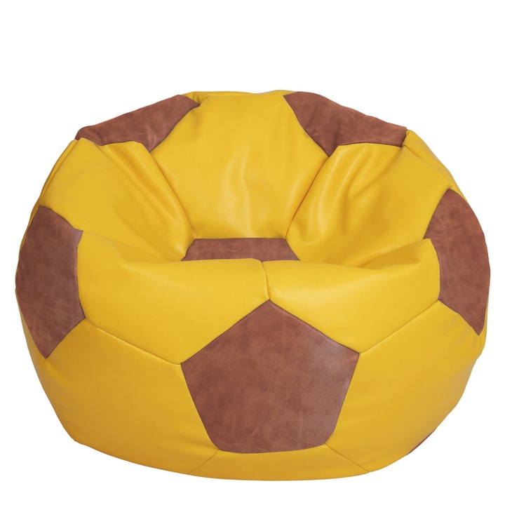 Fotoliu puf Mega Ball - imitatie piele - galben/coniac, 115 cm