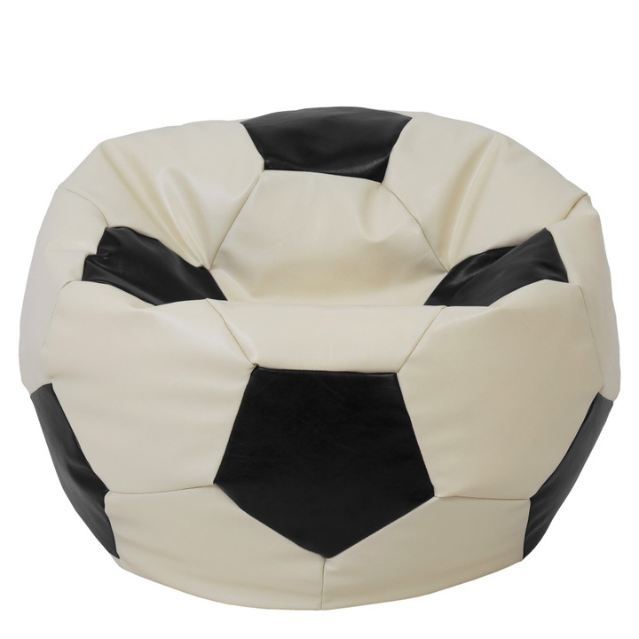 Fotoliu puf Mega Ball - imitatie piele - crem/negru, 115 cm