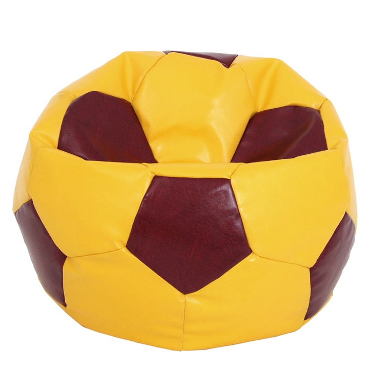 Fotoliu puf Mega Ball - imitatie piele - galben/bordo, 115 cm