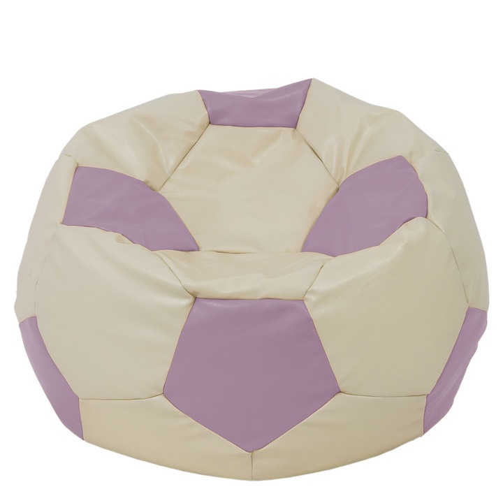 Fotoliu puf Mega Ball - imitatie piele - crem/mov, 115 cm