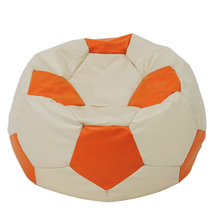 Fotoliu puf Mega Ball - imitatie piele - crem/portocaliu, 115 cm