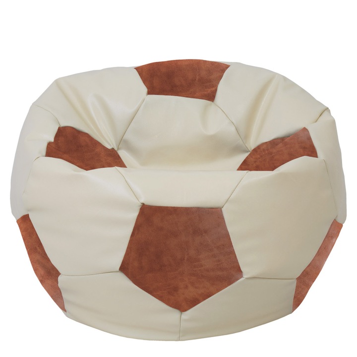 Fotoliu puf Mega Ball - imitatie piele - crem/coniac, 115 cm