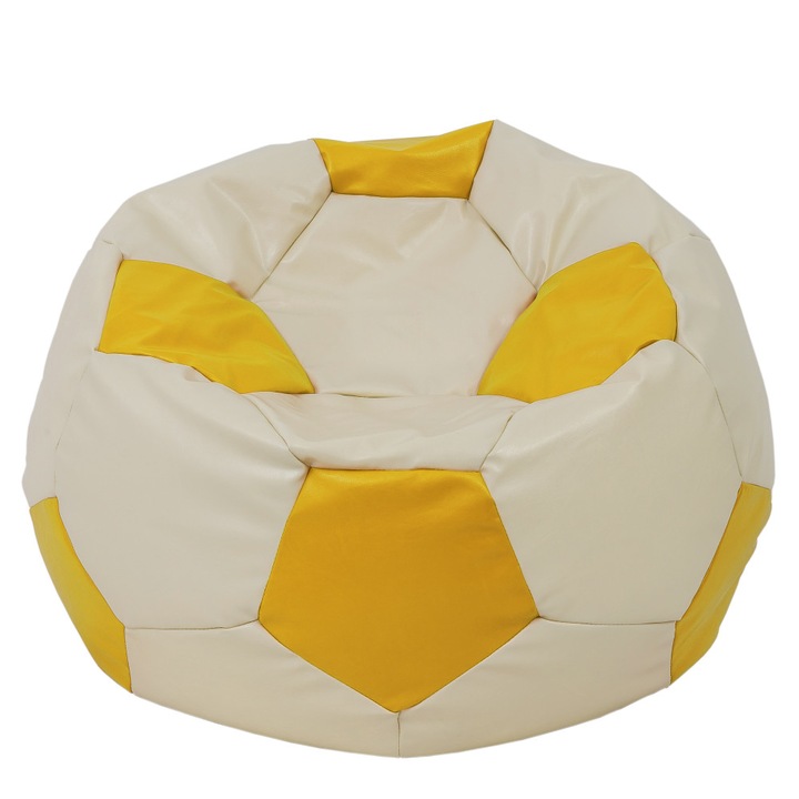 Fotoliu puf Mega Ball - imitatie piele - crem/galben, 115 cm