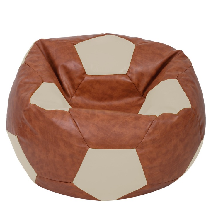 Fotoliu puf Mega Ball - imitatie piele - coniac/crem, 115 cm