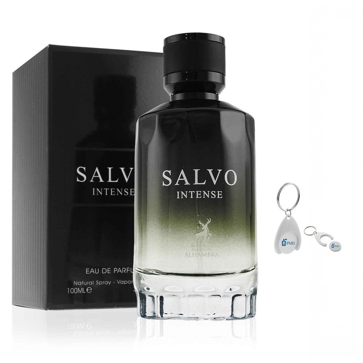 Set Apa de Parfum Salvo Intense, Maison Alhambra, Barbati, 100ml cu Breloc Personalizat "PMD"