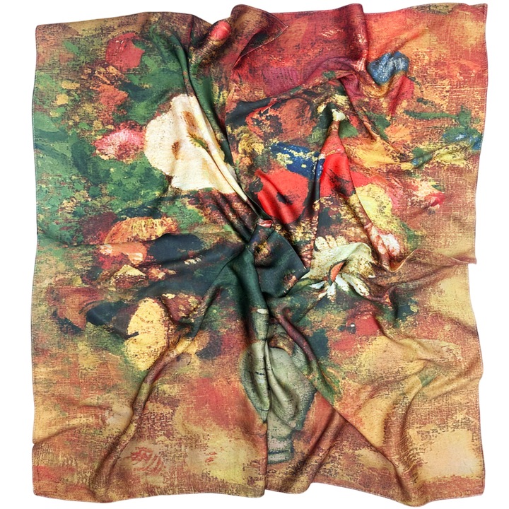 Esarfa matase LUCIA cu 2 fete, maro/multicolor, 70x70cm