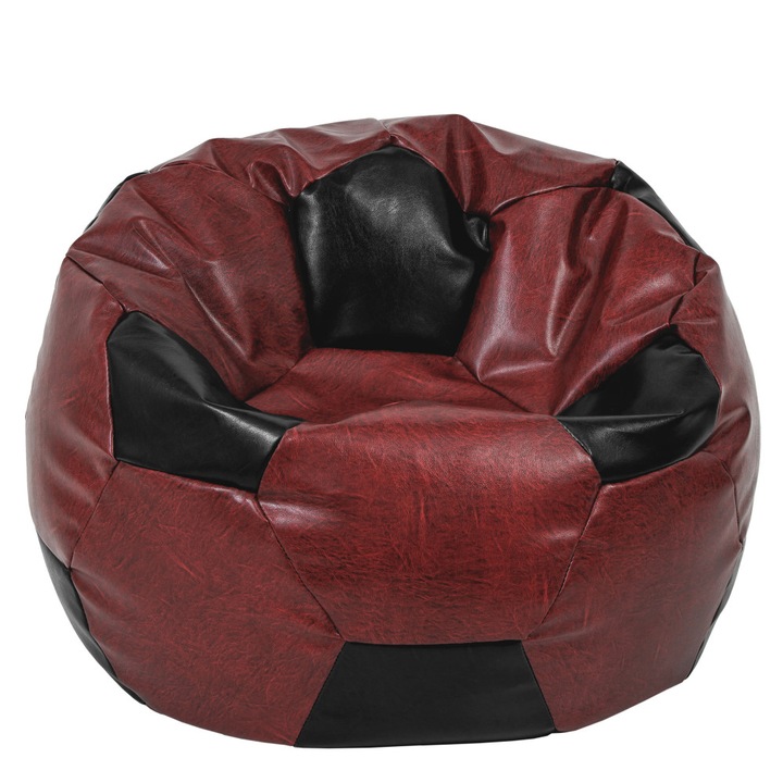 Fotoliu puf Mega Ball - imitatie piele - bordo/negru, 115 cm