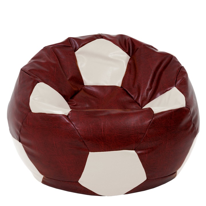 Fotoliu puf Mega Ball - imitatie piele - bordo/crem, 115 cm