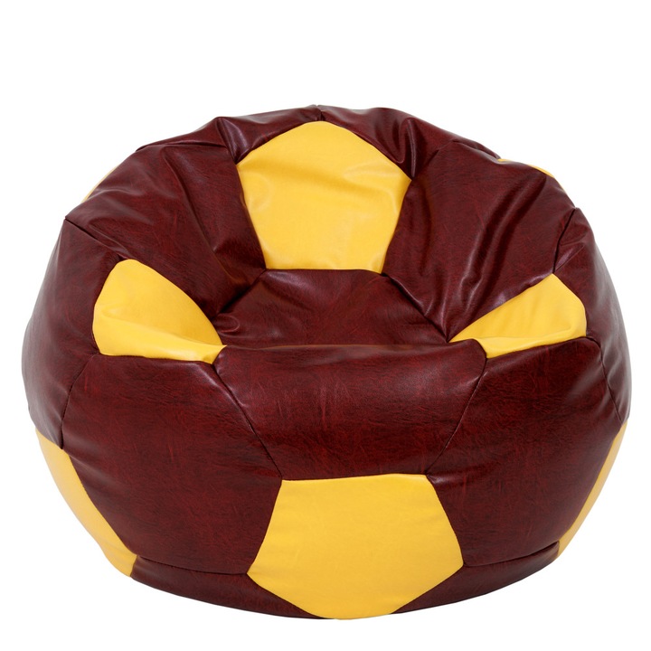 Fotoliu puf Mega Ball - imitatie piele - bordo/galben, 115 cm