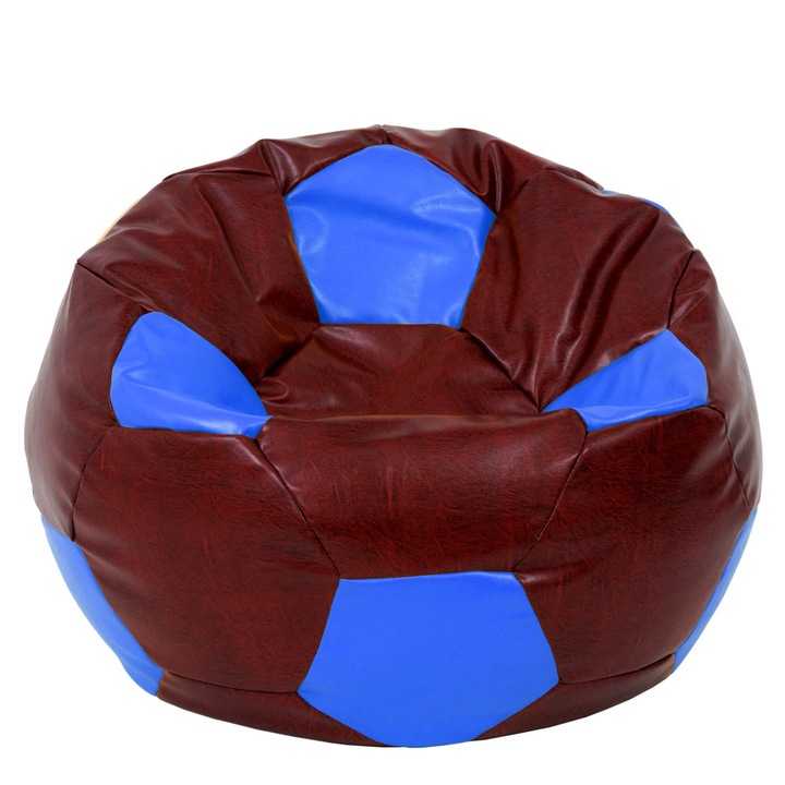 Fotoliu puf Mega Ball - imitatie piele - bordo/albastru, 115 cm