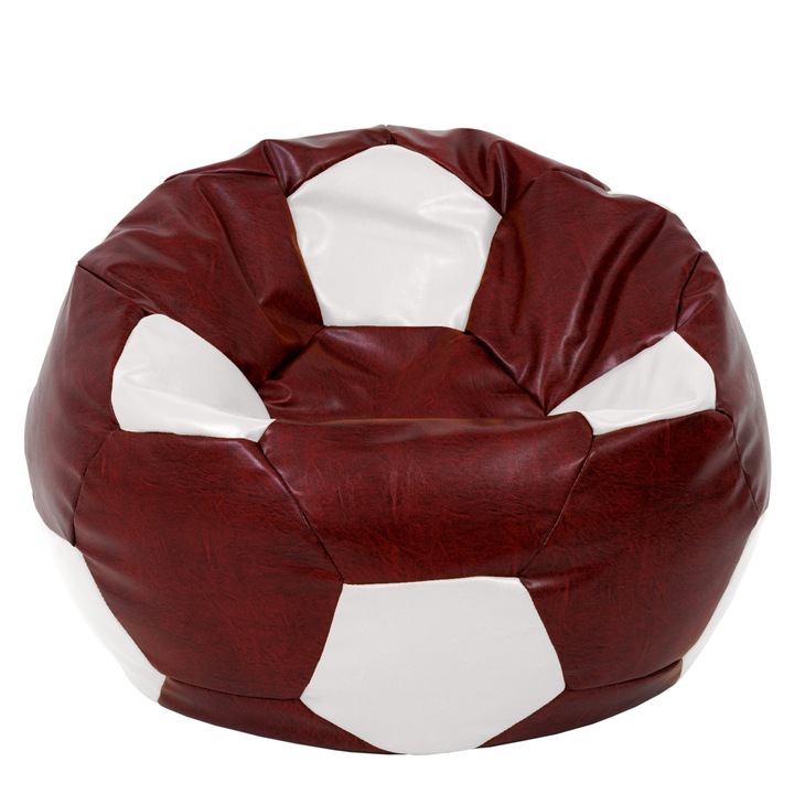 Fotoliu puf Mega Ball - imitatie piele - bordo/alb, 115 cm