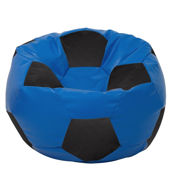 Fotoliu puf Mega Ball - imitatie piele - albastru/negru, 115 cm