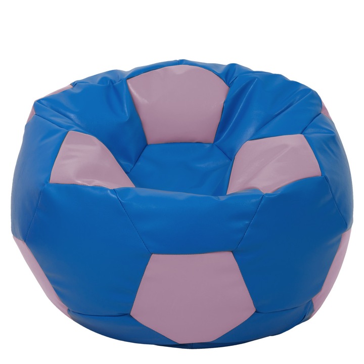Fotoliu puf Mega Ball - imitatie piele - albastru/mov, 115 cm