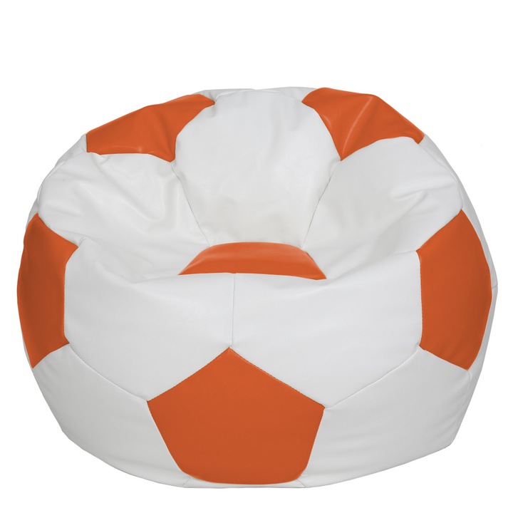 Fotoliu puf Mega Ball - imitatie piele - alb/portocaliu, 115 cm