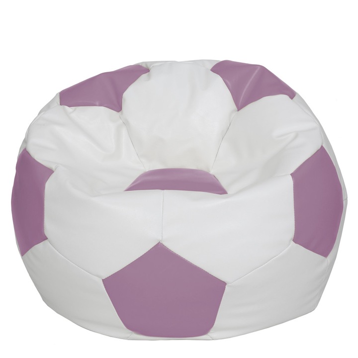Fotoliu puf Mega Ball - imitatie piele - alb/mov, 115 cm