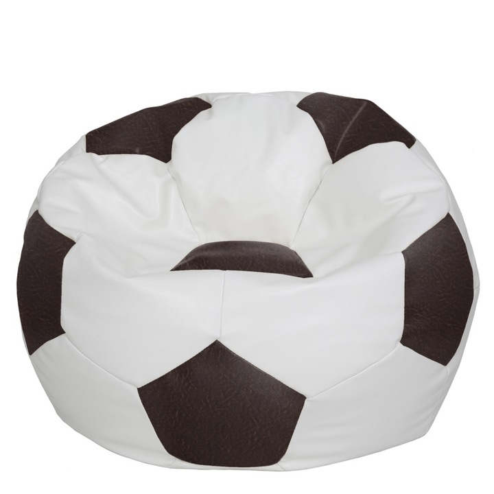 Fotoliu puf Mega Ball - imitatie piele - alb/maro, 115 cm