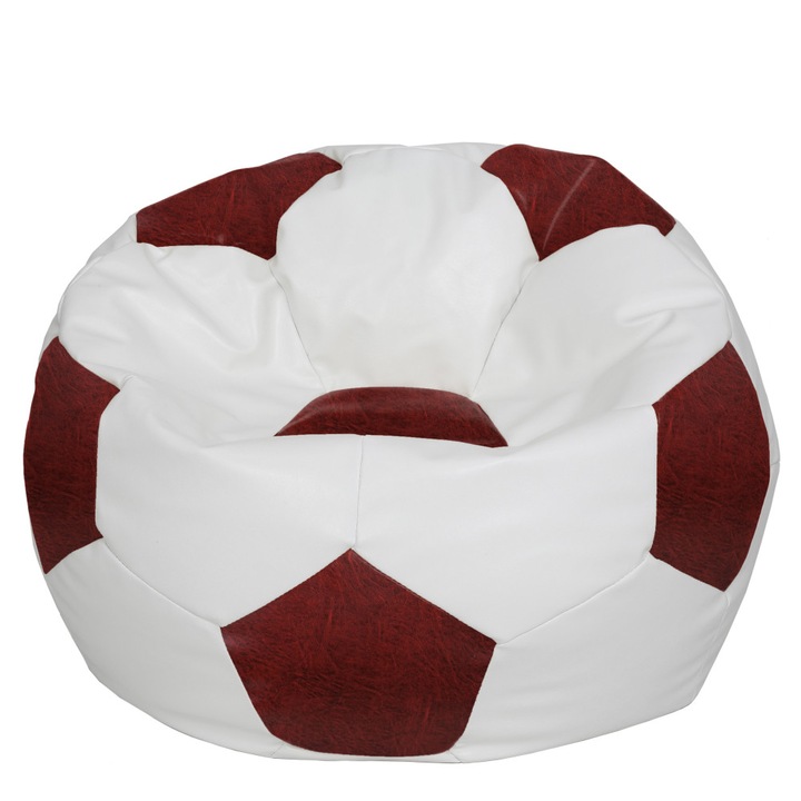 Fotoliu puf Mega Ball - imitatie piele - alb/bordo, 115 cm