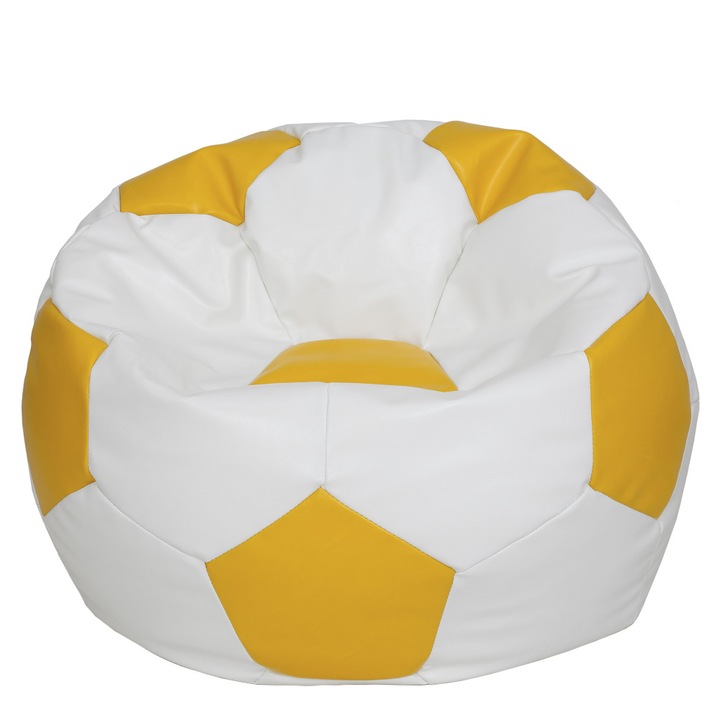 Fotoliu puf Mega Ball - imitatie piele - alb/galben, 115 cm
