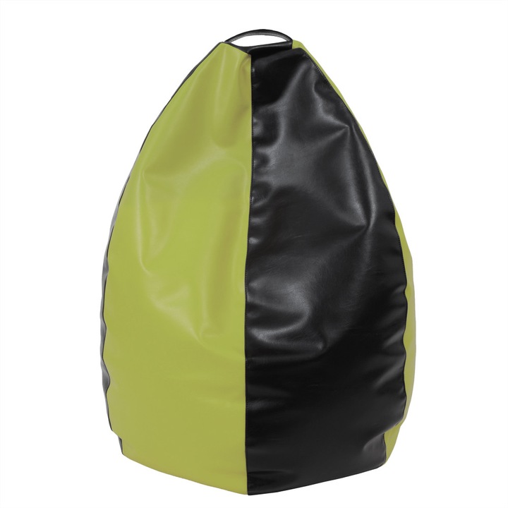 Fotoliu puf Mara - imitatie piele - negru/verde