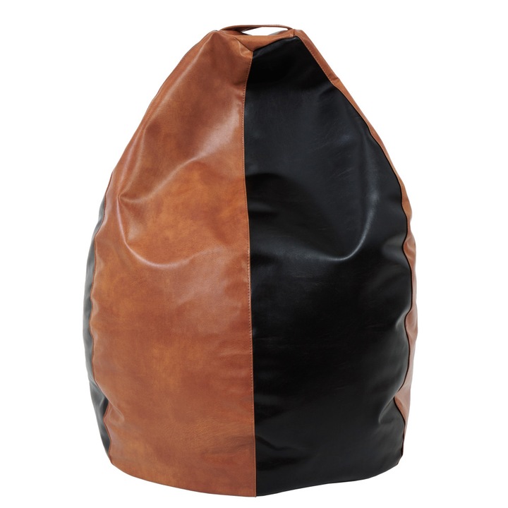 Fotoliu puf Mara - imitatie piele - coniac/wenge