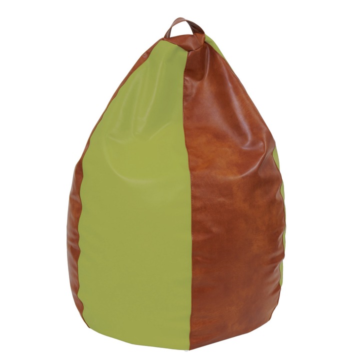 Fotoliu puf Mara - imitatie piele - coniac/verde